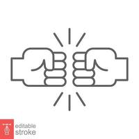 Fist bump line icon. Bro fist bump or power five pound outline style for apps and websites. Hand brother respect, impact, and handshake. Vector illustration on white background. Editable stroke EPS 10