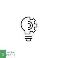 Light bulb line icon. Simple outline style. Idea with gear wheel machine, creative solution, lamp, lightbulb symbol, inspiration concept. Vector illustration isolated on white background. EPS 10.