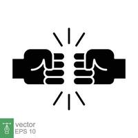 Fist bump glyph icon. Bro fist bump or power five pound solid style for apps and websites. Hand brother respect, impact, and handshake. Vector illustration on white background. EPS 10.