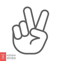 Hand gesture V sign for victory or peace line icon. Simple outline style for apps and websites. Vector illustration on white background. Editable stroke EPS 10.