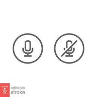 Mic, audio and sound mute line icon. Simple outline style for Video Conference, Webinar and Video chat. Vector illustration isolated on white background. Editable stroke EPS 10.