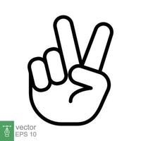 Hand gesture V sign for victory or peace line icon. Simple outline style for apps and websites. Vector illustration on white background. EPS 10.