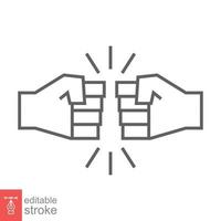 Fist bump line icon. Bro fist bump or power five pound outline style for apps and websites. Hand brother respect, impact, and handshake. Vector illustration on white background. Editable stroke EPS 10