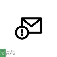 Warning alert message icon. Simple line style for web template and app. Email, suspicious, letter, mail, news, notification, vector illustration design on white background. EPS 10.