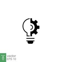 Light bulb glyph icon. Simple solid style. Idea with gear wheel machine, creative, lamp, silhouette lightbulb symbol, inspiration concept. Vector illustration isolated on white background. EPS 10.