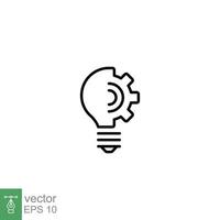 Light bulb line icon. Simple outline style. Idea with gear wheel machine, creative solution, lamp, lightbulb symbol, inspiration concept. Vector illustration isolated on white background. EPS 10.