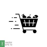 Shopping cart glyph icon. Simple solid style. Food and fruit full product cart, supermarket, basket checkout concept. Vector illustration isolated on white background. EPS 10.