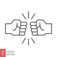 Fist bump line icon. Bro fist bump or power five pound outline style for apps and websites. Hand brother respect, impact, and handshake. Vector illustration on white background. Editable stroke EPS 10