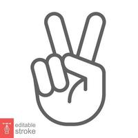 Hand gesture V sign for victory or peace line icon. Simple outline style for apps and websites. Vector illustration on white background. Editable stroke EPS 10.