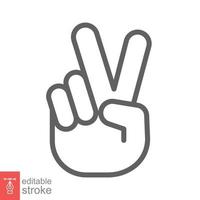 Hand gesture V sign for victory or peace line icon. Simple outline style for apps and websites. Vector illustration on white background. Editable stroke EPS 10.