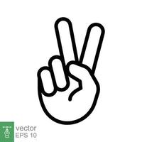 Hand gesture V sign for victory or peace line icon. Simple outline style for apps and websites. Vector illustration on white background. EPS 10.