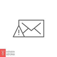 Warning alert message icon. Simple line style for web template and app. Email, suspicious, letter, mail, news, notification, vector illustration design on white background. Editable stroke EPS 10.