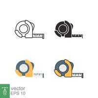 Measure tape icon in different style. Simple outline, solid, flat, filled outline symbol. Meter, length, metric, size concept for app and web. Vector illustration isolated on white background. EPS 10.