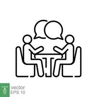 dos personas a el mesa línea icono. sencillo contorno estilo. conversación, oficina hablar, 2 hombre con burbuja habla concepto. vector ilustración aislado en blanco antecedentes. eps 10