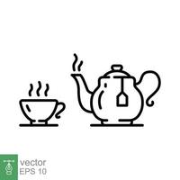 tetera y taza línea icono. sencillo contorno estilo. té maceta, verter taza de pava, silueta símbolo para web y móvil teléfono. vector ilustración aislado en blanco antecedentes. eps 10