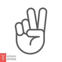 Hand gesture V sign for victory or peace line icon. Simple outline style for apps and websites. Vector illustration on white background. Editable stroke EPS 10.