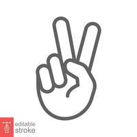 Hand gesture V sign for victory or peace line icon. Simple outline style for apps and websites. Vector illustration on white background. Editable stroke EPS 10.