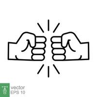 Fist bump line icon. Bro fist bump or power five pound outline style for apps and websites. Hand brother respect, impact, and handshake. Vector illustration on white background. EPS 10.