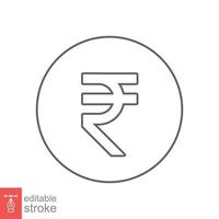 Rupee line icon. Simple outline style, rupee symbol. Bank, money cash business concept. Vector illustration isolated on white background. Editable stroke EPS 10.