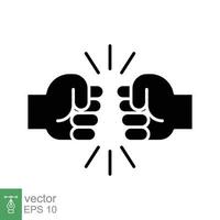 Fist bump glyph icon. Bro fist bump or power five pound solid style for apps and websites. Hand brother respect, impact, and handshake. Vector illustration on white background. EPS 10.