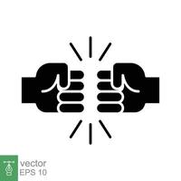 Fist bump glyph icon. Bro fist bump or power five pound solid style for apps and websites. Hand brother respect, impact, and handshake. Vector illustration on white background. EPS 10.