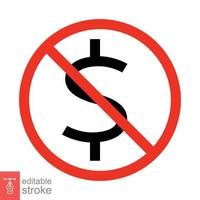 No American dollar currency icon. Simple outline style. Thin line dollar symbol. Forbidden, warning, prohibition concept. Vector illustration isolated on white background. Editable stroke EPS 10.