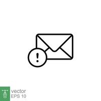 Warning alert message icon. Simple line style for web template and app. Email, suspicious, letter, mail, news, notification, vector illustration design on white background. EPS 10.