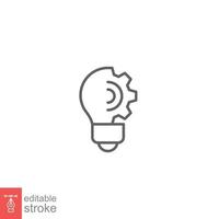 Light bulb line icon. Simple outline style. Idea with gear wheel machine, creative, lightbulb symbol, inspiration concept. Vector illustration isolated on white background. Editable stroke EPS 10.