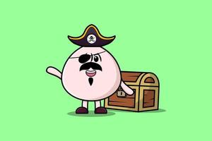 Cute cartoon Dim sum pirate with treasure box vector