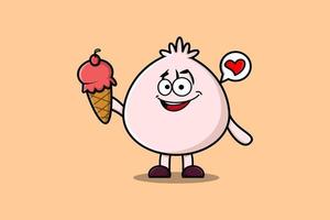 Cute Cartoon Dim sum character holding ice cream vector