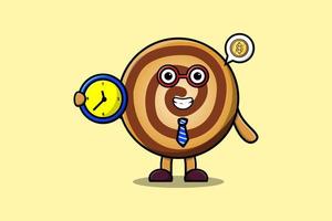 lindo personaje de dibujos animados galletas con reloj vector