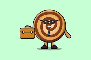 Cute cartoon Cookies businessman holding suitcase vector