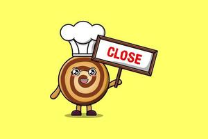 Cute cartoon Cookies chef holding close sign board vector