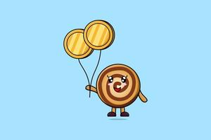 Cute cartoon Cookies floating with gold coin vector