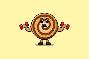 Cute cartoon Cookies is fitness with barbell vector