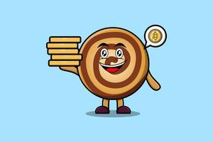 Cute cartoon Cookies holding in stacked gold coin vector