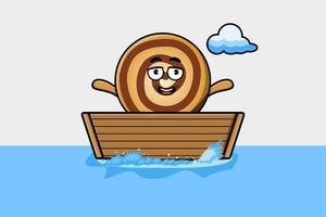 cute cartoon Cookies get on boat illustration vector