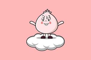 Cute cartoon Dim sum character standing in cloud vector