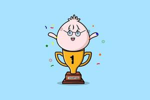 Cute cartoon Dim sum character in trophy vector