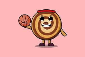 personaje de galletas de dibujos animados lindo jugando baloncesto vector