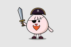 Cute cartoon mascot Dim sum pirate holding sword vector