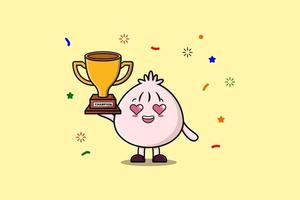 Cute Cartoon character Dim sum holding trophy vector