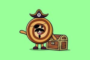 Cute cartoon Cookies pirate with treasure box vector