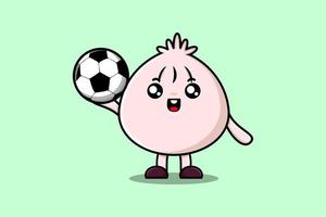 Cute cartoon Dim sum character playing football vector