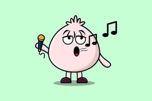 Cute cartoon Dim sum singer character holding mic vector