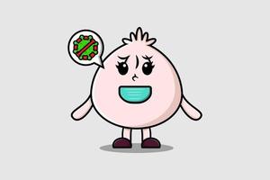 Cute cartoon Dim sum using mask to prevent virus vector