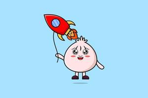 Cute cartoon Dim sum floating with rocket balloon vector