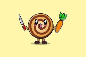 Cute cartoon Cookies character holding knife vector