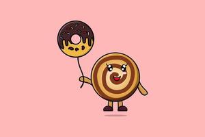 Cute cartoon Cookies floating with donuts balloon vector