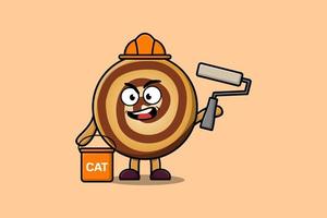 Cute cartoon Cookies as builder character painting vector